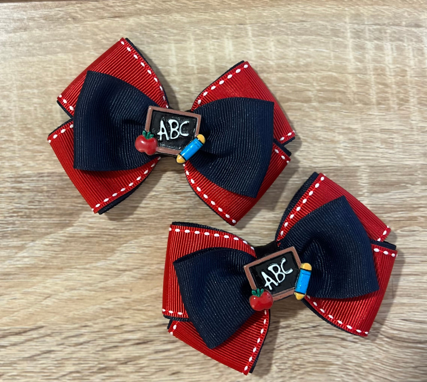 ABC's Red & Navy Pigtail Bows